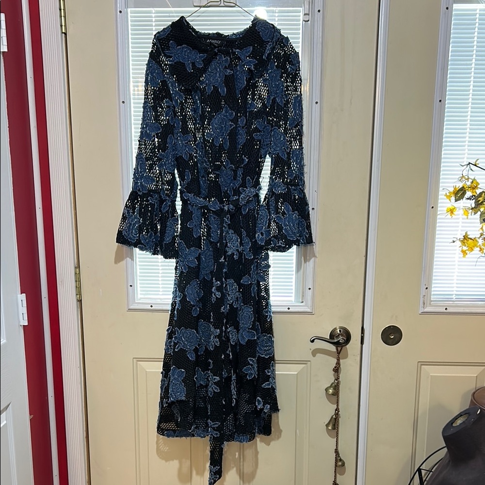 Ashro Blue A-Line Bell Sleeve Dress